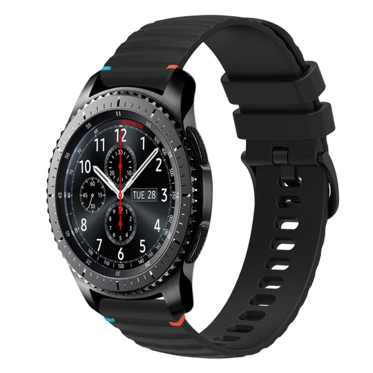For Samsung Galaxy Gear S3 Frontier Wavy Dotted Stitched 22mm Silicone Watch Band(Black)