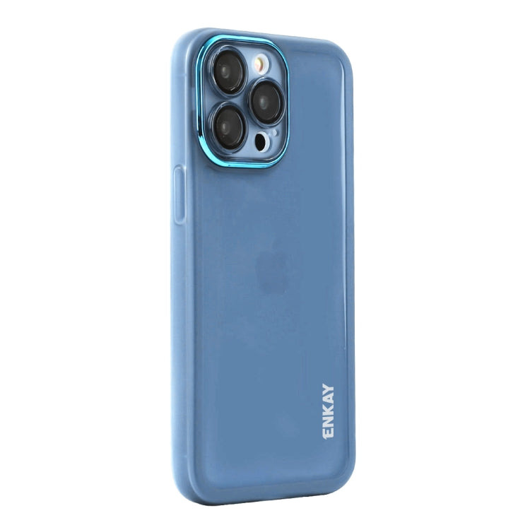 For iPhone 15 Pro ENKAY Hat-Prince Translucent Matte TPU Phone Case with Lens Film(Blue) - iPhone 15 Pro Cases by ENKAY | Online Shopping UK | buy2fix