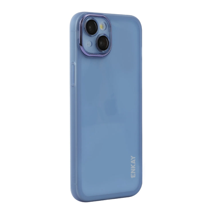 For iPhone 15 ENKAY Hat-Prince Translucent Matte TPU Phone Case with Lens Film(Blue) - iPhone 15 Cases by ENKAY | Online Shopping UK | buy2fix
