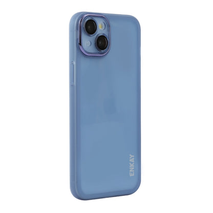 For iPhone 15 ENKAY Hat-Prince Translucent Matte TPU Phone Case with Lens Film(Blue) - iPhone 15 Cases by ENKAY | Online Shopping UK | buy2fix