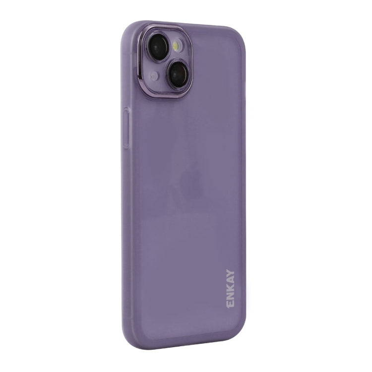 For iPhone 14 ENKAY Hat-Prince Translucent Matte TPU Phone Case with Lens Film(Purple) - iPhone 14 Cases by ENKAY | Online Shopping UK | buy2fix