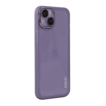 For iPhone 14 ENKAY Hat-Prince Translucent Matte TPU Phone Case with Lens Film(Purple) - iPhone 14 Cases by ENKAY | Online Shopping UK | buy2fix