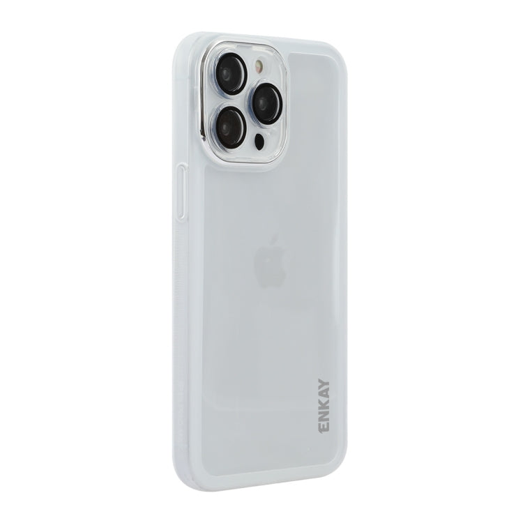 For iPhone 14 Pro ENKAY Hat-Prince Translucent Matte TPU Phone Case with Lens Film(White) - iPhone 14 Pro Cases by ENKAY | Online Shopping UK | buy2fix