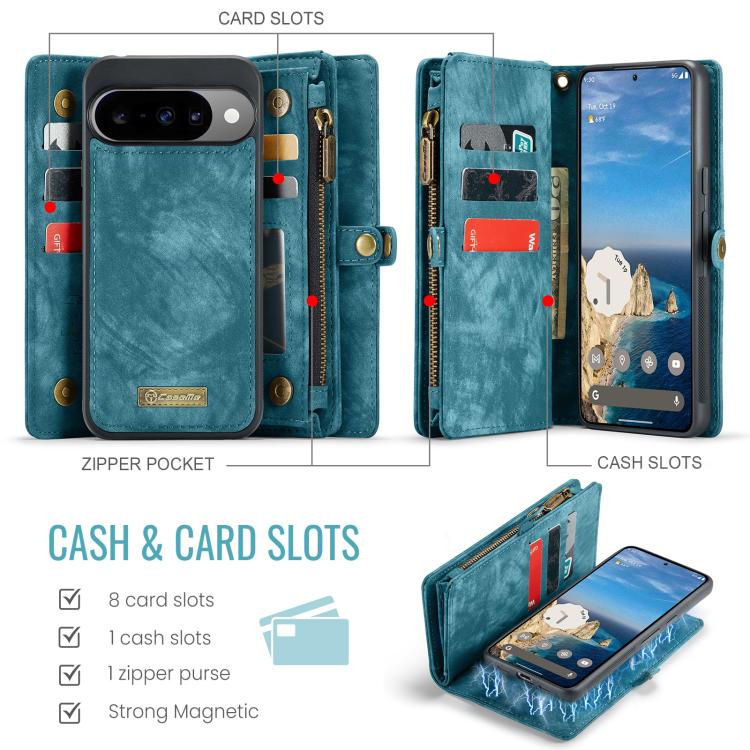 For Google Pixel 10 / 10 Pro CaseMe 008 Detachable Multifunctional Leather Phone Case(Blue) - Google Cases by CaseMe | Online Shopping UK | buy2fix