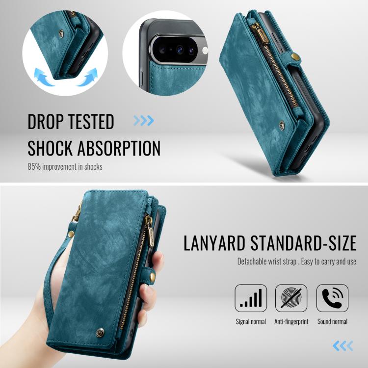 For Google Pixel 10 / 10 Pro CaseMe 008 Detachable Multifunctional Leather Phone Case(Blue) - Google Cases by CaseMe | Online Shopping UK | buy2fix