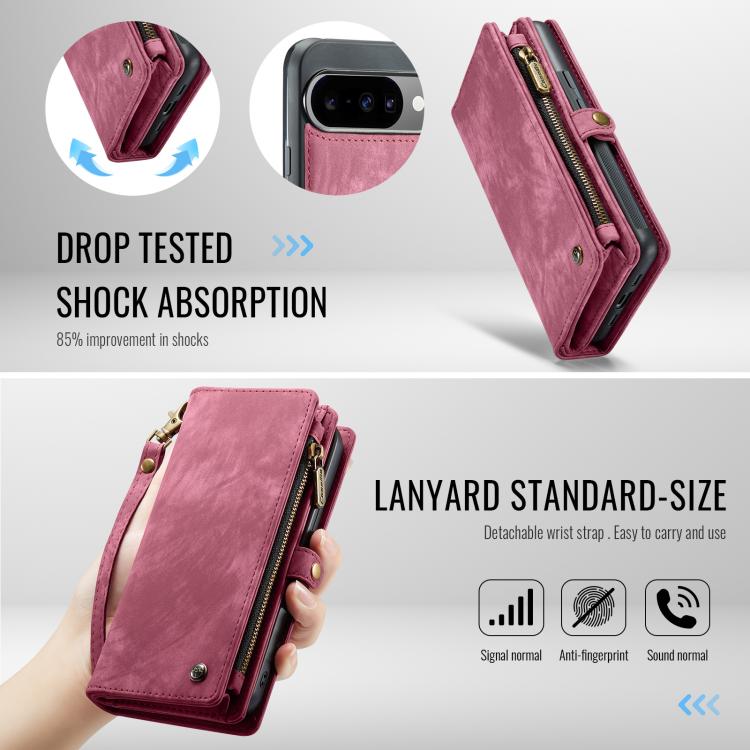 For Google Pixel 10 / 10 Pro CaseMe 008 Detachable Multifunctional Leather Phone Case(Wine Red) - Google Cases by CaseMe | Online Shopping UK | buy2fix