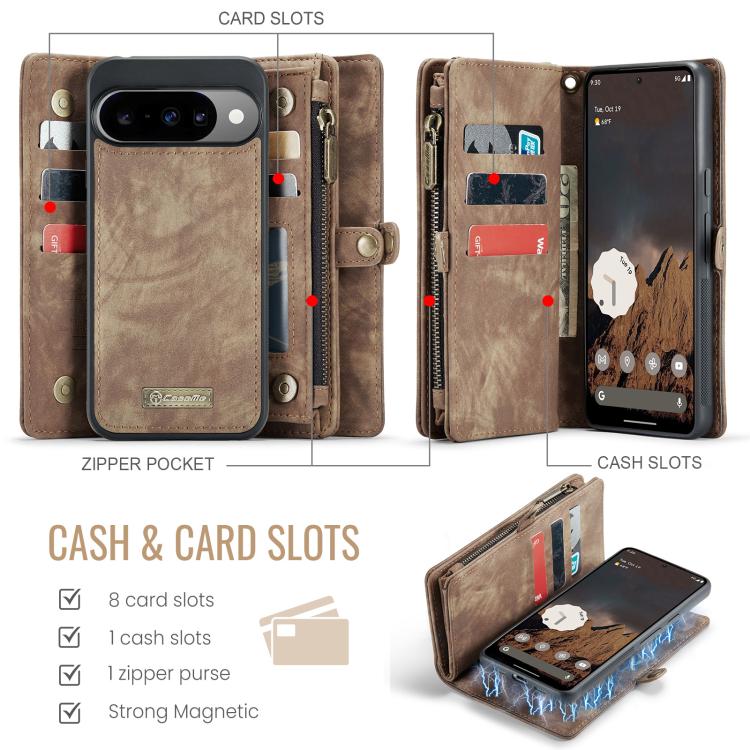 For Google Pixel 10 / 10 Pro CaseMe 008 Detachable Multifunctional Leather Phone Case(Brown) - Google Cases by CaseMe | Online Shopping UK | buy2fix