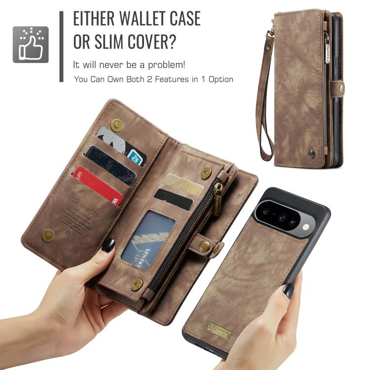 For Google Pixel 10 / 10 Pro CaseMe 008 Detachable Multifunctional Leather Phone Case(Brown) - Google Cases by CaseMe | Online Shopping UK | buy2fix