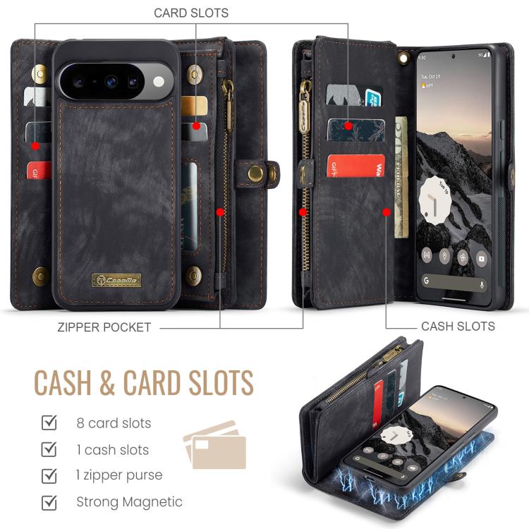 For Google Pixel 10 / 10 Pro CaseMe 008 Detachable Multifunctional Leather Phone Case(Black) - Google Cases by CaseMe | Online Shopping UK | buy2fix