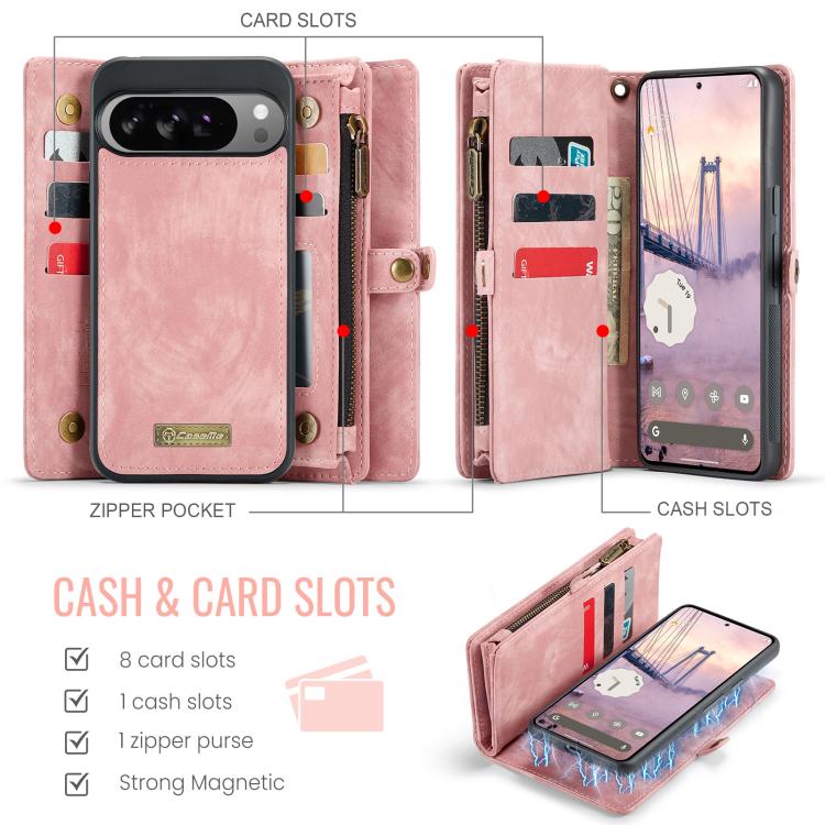 For Google Pixel 10 Pro XL CaseMe 008 Detachable Multifunctional Leather Phone Case(Pink) - Google Cases by CaseMe | Online Shopping UK | buy2fix