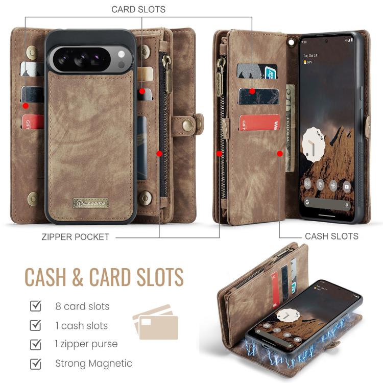 For Google Pixel 10 Pro XL CaseMe 008 Detachable Multifunctional Leather Phone Case(Brown) - Google Cases by CaseMe | Online Shopping UK | buy2fix