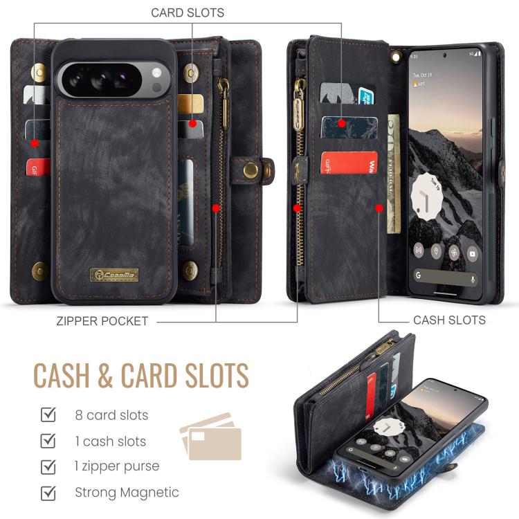 For Google Pixel 10 Pro XL CaseMe 008 Detachable Multifunctional Leather Phone Case(Black) - Google Cases by CaseMe | Online Shopping UK | buy2fix