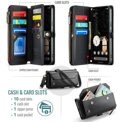 For Google Pixel 9a CaseMe C36 Card Slots Zipper Wallet RFID Anti-theft Leather Phone Case(Black) - Google Cases by CaseMe | Online Shopping UK | buy2fix