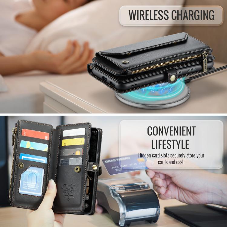 For Google Pixel 9a CaseMe C36 Card Slots Zipper Wallet RFID Anti-theft Leather Phone Case(Black) - Google Cases by CaseMe | Online Shopping UK | buy2fix