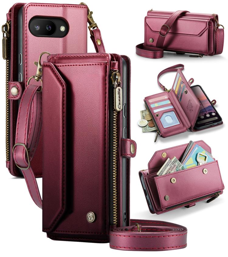 For Google Pixel 9a CaseMe C36 Card Slots Zipper Wallet RFID Anti-theft Leather Phone Case(Wine) - Google Cases by CaseMe | Online Shopping UK | buy2fix