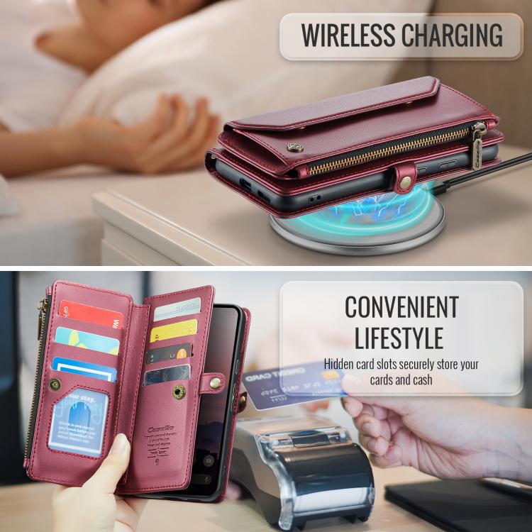 For Google Pixel 9a CaseMe C36 Card Slots Zipper Wallet RFID Anti-theft Leather Phone Case(Wine) - Google Cases by CaseMe | Online Shopping UK | buy2fix
