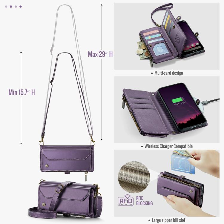 For Google Pixel 9a CaseMe C36 Card Slots Zipper Wallet RFID Anti-theft Leather Phone Case(Purple) - Google Cases by CaseMe | Online Shopping UK | buy2fix