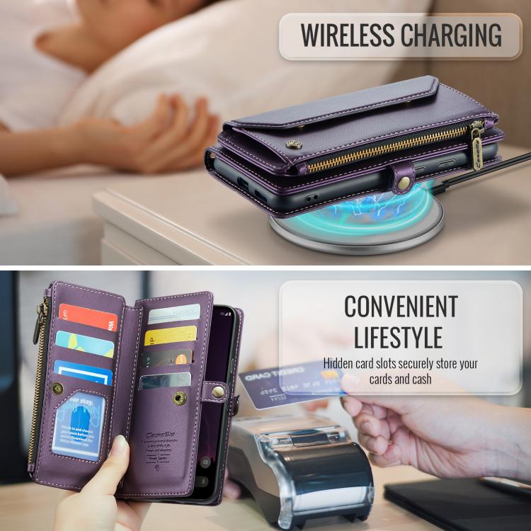 For Google Pixel 9a CaseMe C36 Card Slots Zipper Wallet RFID Anti-theft Leather Phone Case(Purple) - Google Cases by CaseMe | Online Shopping UK | buy2fix