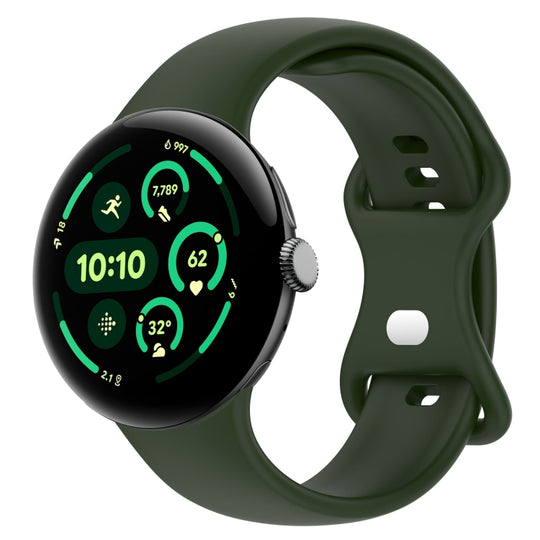 For Google Pixel Watch 5 / 4 / 3 45mm Solid Color Butterfly Buckle Silicone Watch Band, Size:L(Dark Green)