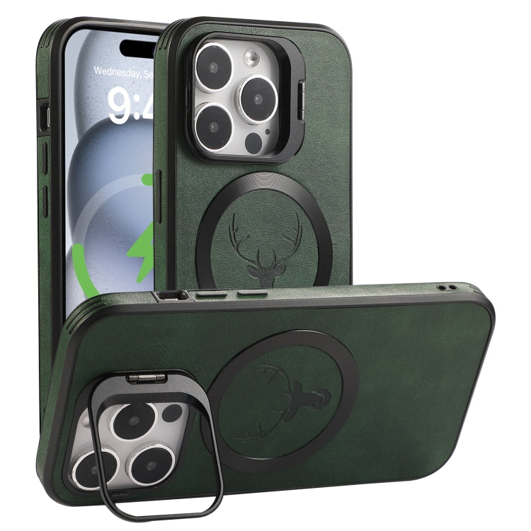 For iPhone 14 Pro Max Elk Lens Holder Magsafe Shockproof Phone Case(Green) by buy2fix