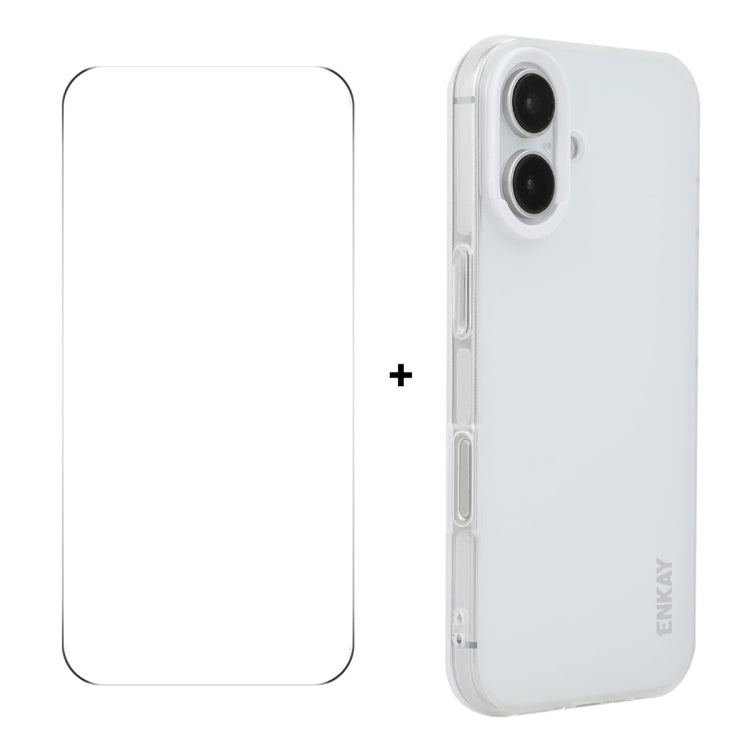 For iPhone 16 Plus ENKAY Hat-Prince Translucent Matte TPU Phone Case + 9H Big Arc Edge Film(White) - iPhone 16 Plus Cases by ENKAY | Online Shopping UK | buy2fix