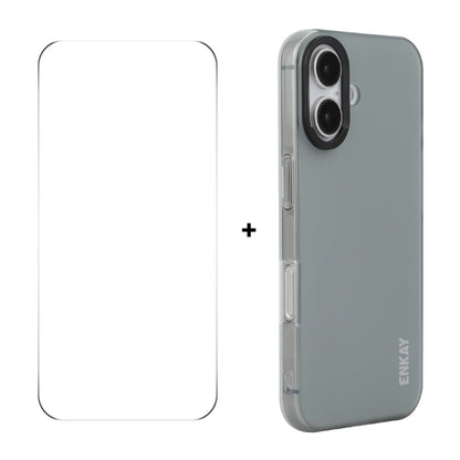 For iPhone 16 ENKAY Hat-Prince Translucent Matte TPU Phone Case + 9H Big Arc Edge Film(Grey) - iPhone 16 Cases by ENKAY | Online Shopping UK | buy2fix