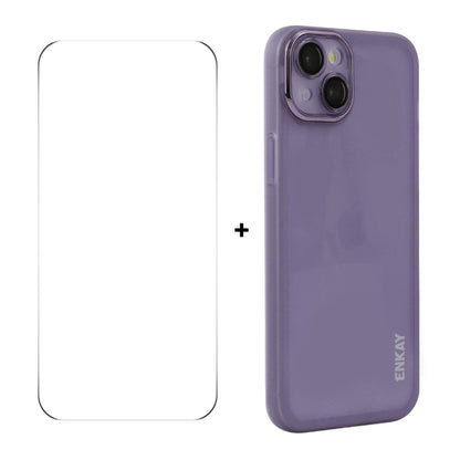 For iPhone 15 Plus ENKAY Hat-Prince Translucent Matte TPU Phone Case with Lens Film + 9H Big Arc Edge Film(Purple) - iPhone 15 Plus Cases by ENKAY | Online Shopping UK | buy2fix