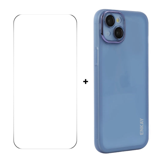 For iPhone 14 Plus ENKAY Hat-Prince Translucent Matte TPU Phone Case with Lens Film + 9H Big Arc Edge Film(White) - iPhone 14 Plus Cases by ENKAY | Online Shopping UK | buy2fix