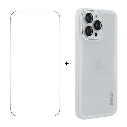For iPhone 14 Pro ENKAY Hat-Prince Translucent Matte TPU Phone Case with Lens Film + 9H Big Arc Edge Film(White) - iPhone 14 Pro Cases by ENKAY | Online Shopping UK | buy2fix