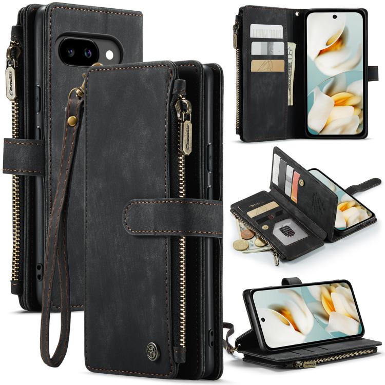 For Google Pixel 9a CaseMe C30 Card Slots Zipper Wallet Leather Phone Case(Black) - Google Cases by CaseMe | Online Shopping UK | buy2fix