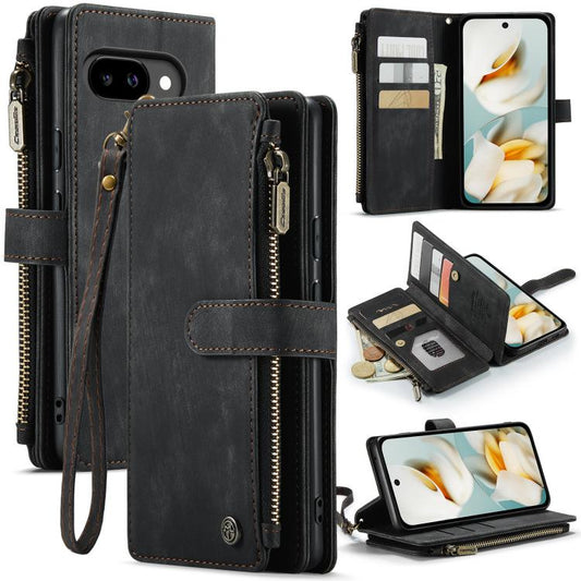 For Google Pixel 9a CaseMe C30 Card Slots Zipper Wallet Leather Phone Case(Black) - Google Cases by CaseMe | Online Shopping UK | buy2fix