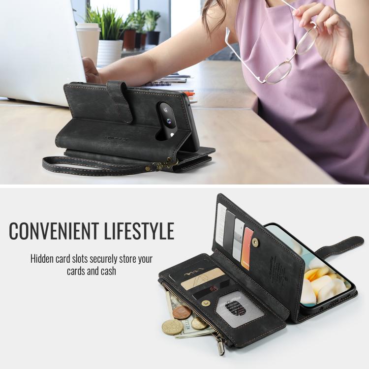 For Google Pixel 9a CaseMe C30 Card Slots Zipper Wallet Leather Phone Case(Black) - Google Cases by CaseMe | Online Shopping UK | buy2fix