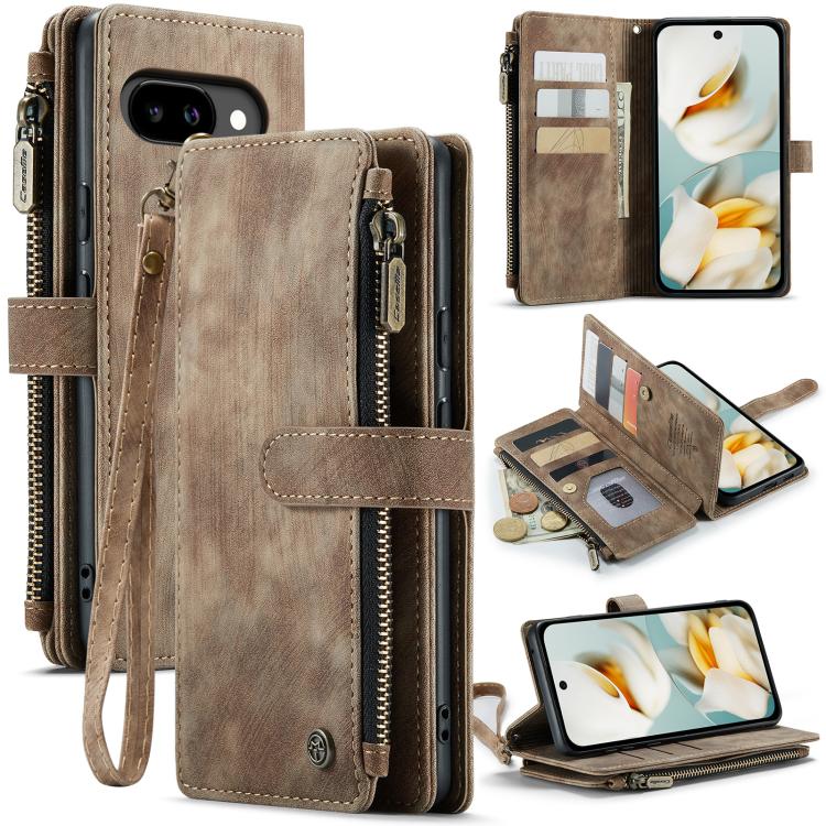 For Google Pixel 9a CaseMe C30 Card Slots Zipper Wallet Leather Phone Case(Brown) - Google Cases by CaseMe | Online Shopping UK | buy2fix