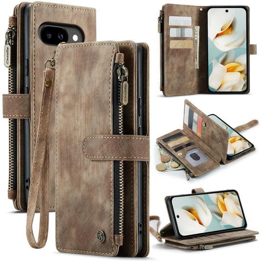For Google Pixel 9a CaseMe C30 Card Slots Zipper Wallet Leather Phone Case(Brown) - Google Cases by CaseMe | Online Shopping UK | buy2fix
