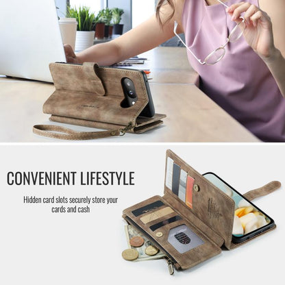 For Google Pixel 9a CaseMe C30 Card Slots Zipper Wallet Leather Phone Case(Brown) - Google Cases by CaseMe | Online Shopping UK | buy2fix