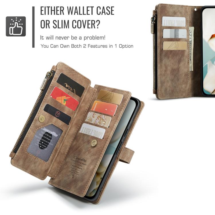 For Google Pixel 9a CaseMe C30 Card Slots Zipper Wallet Leather Phone Case(Brown) - Google Cases by CaseMe | Online Shopping UK | buy2fix
