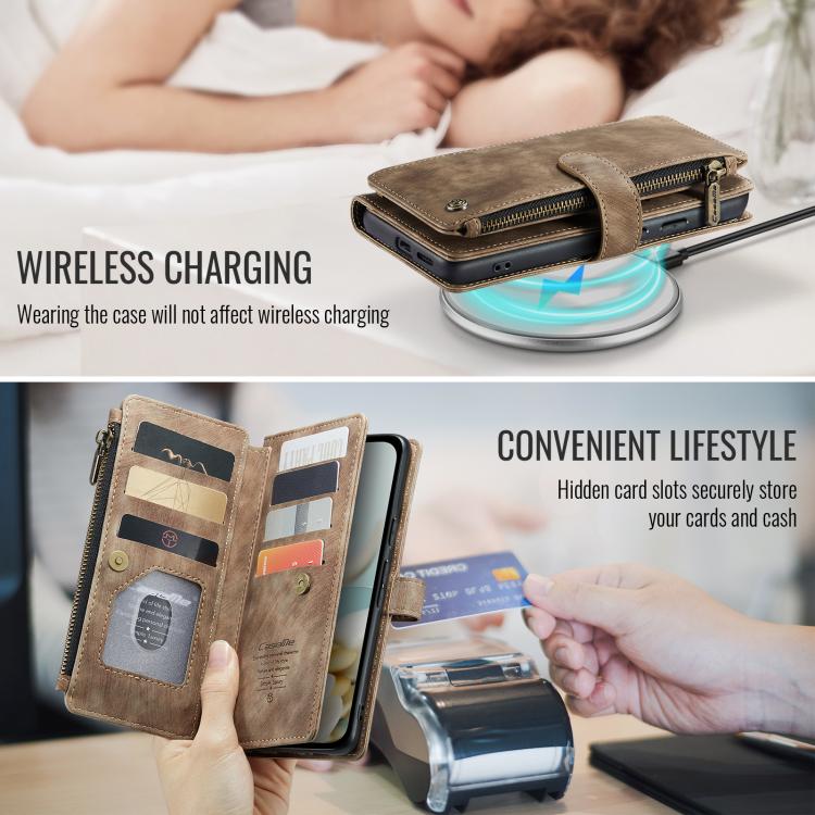 For Google Pixel 9a CaseMe C30 Card Slots Zipper Wallet Leather Phone Case(Brown) - Google Cases by CaseMe | Online Shopping UK | buy2fix