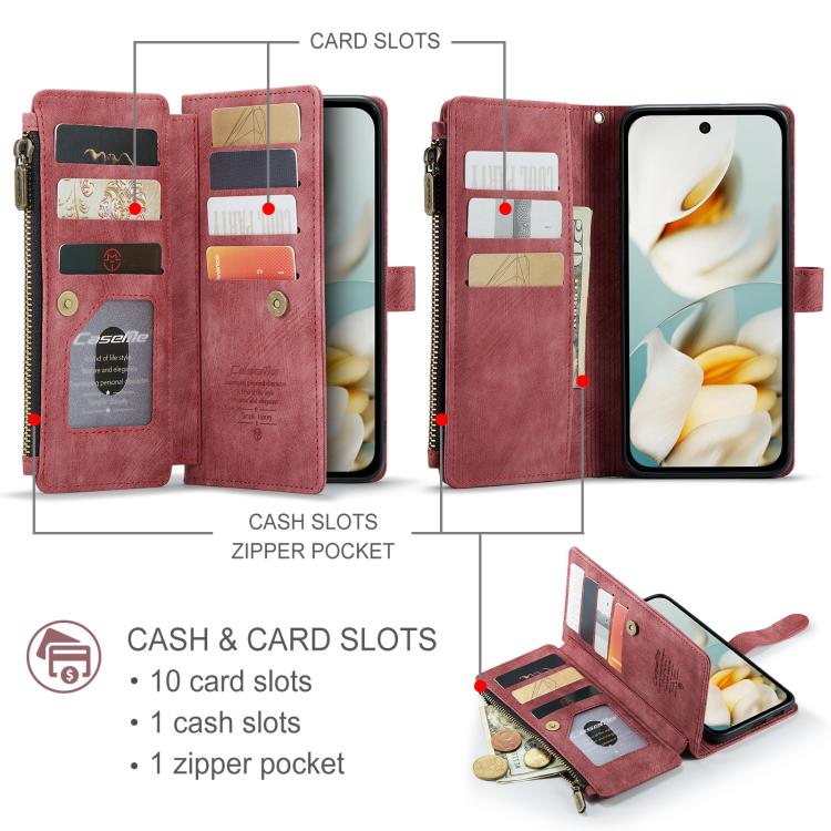 For Google Pixel 9a CaseMe C30 Card Slots Zipper Wallet Leather Phone Case(Wine Red) - Google Cases by CaseMe | Online Shopping UK | buy2fix