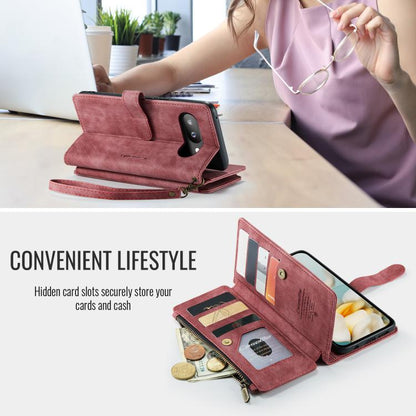 For Google Pixel 9a CaseMe C30 Card Slots Zipper Wallet Leather Phone Case(Wine Red) - Google Cases by CaseMe | Online Shopping UK | buy2fix