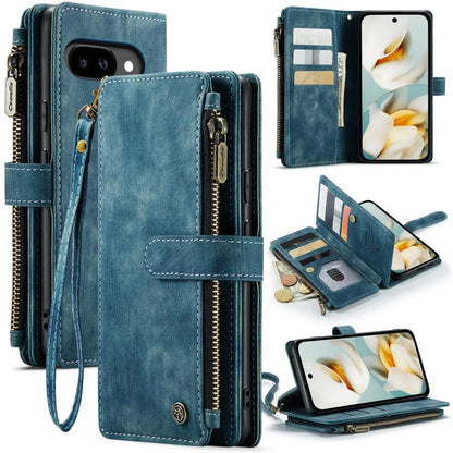 For Google Pixel 9a CaseMe C30 Card Slots Zipper Wallet Leather Phone Case(Blue) - Google Cases by CaseMe | Online Shopping UK | buy2fix