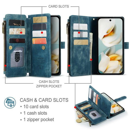 For Google Pixel 9a CaseMe C30 Card Slots Zipper Wallet Leather Phone Case(Blue) - Google Cases by CaseMe | Online Shopping UK | buy2fix