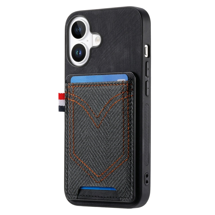 For iPhone 16 Denim Texture Leather Skin Phone Case with Card Slot(Black) - iPhone 16 Cases by buy2fix | Online Shopping UK | buy2fix