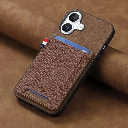For iPhone 16 Denim Texture Leather Skin Phone Case with Card Slot(Brown) by buy2fix