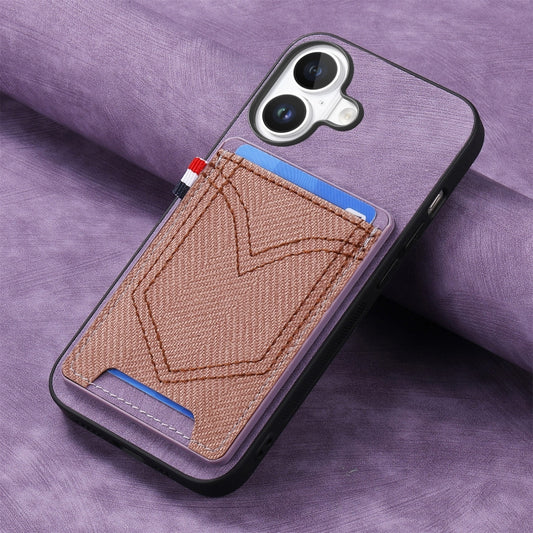 For iPhone 16 Denim Texture Leather Skin Phone Case with Card Slot(Purple) by buy2fix