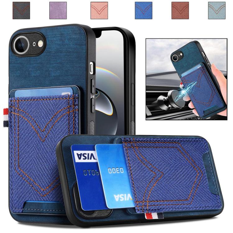 For iPhone 16e Denim Texture Leather Skin Phone Case with Card Slot(Blue) - iPhone 16e Cases by buy2fix | Online Shopping UK | buy2fix