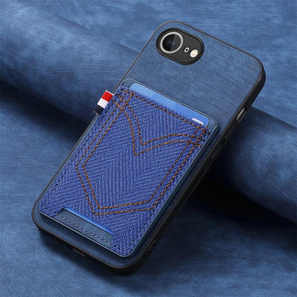 For iPhone 16e Denim Texture Leather Skin Phone Case with Card Slot(Blue) - iPhone 16e Cases by buy2fix | Online Shopping UK | buy2fix