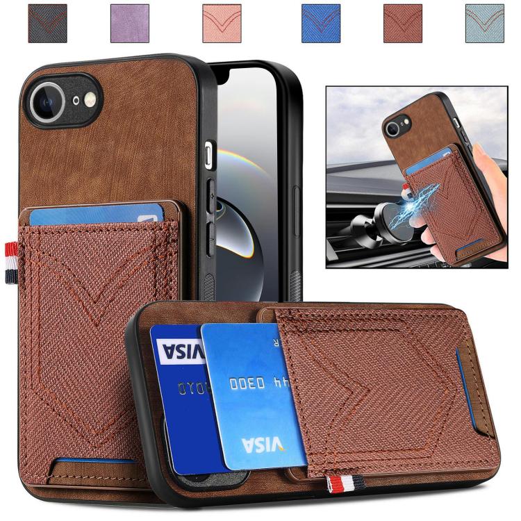 For iPhone 16e Denim Texture Leather Skin Phone Case with Card Slot(Brown) - iPhone 16e Cases by buy2fix | Online Shopping UK | buy2fix