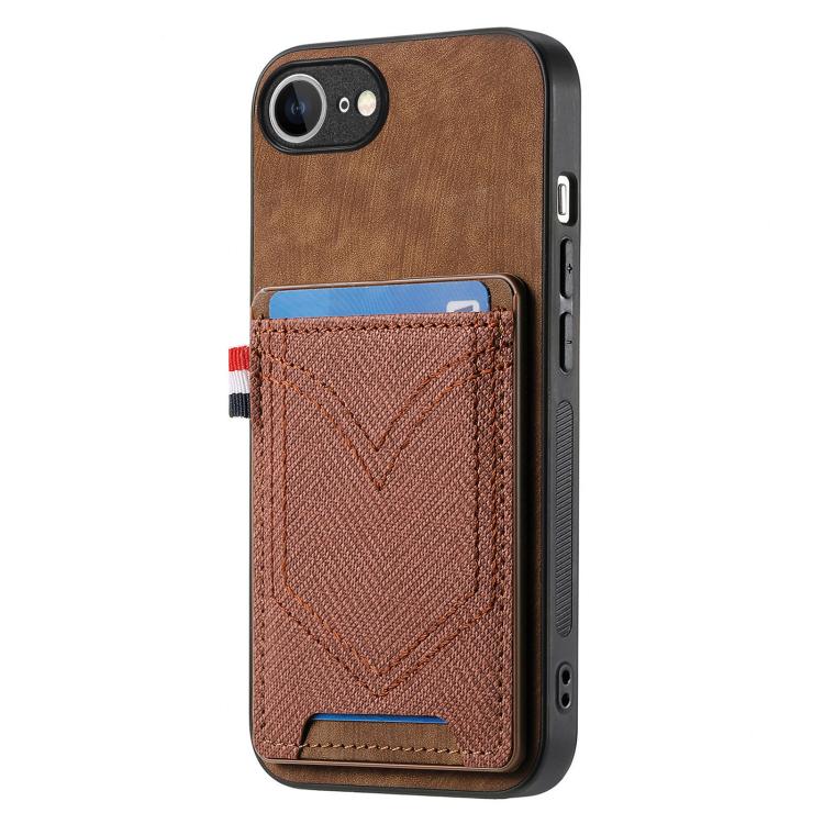 For iPhone 16e Denim Texture Leather Skin Phone Case with Card Slot(Brown) - iPhone 16e Cases by buy2fix | Online Shopping UK | buy2fix