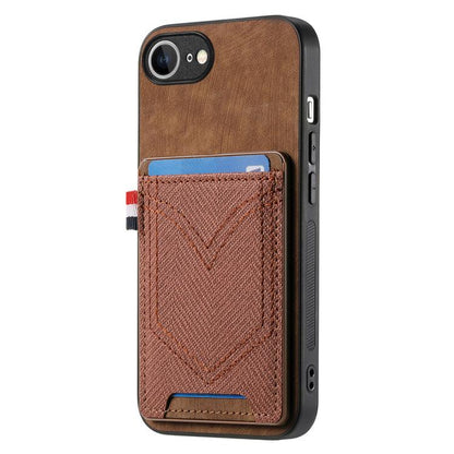 For iPhone 16e Denim Texture Leather Skin Phone Case with Card Slot(Brown) - iPhone 16e Cases by buy2fix | Online Shopping UK | buy2fix