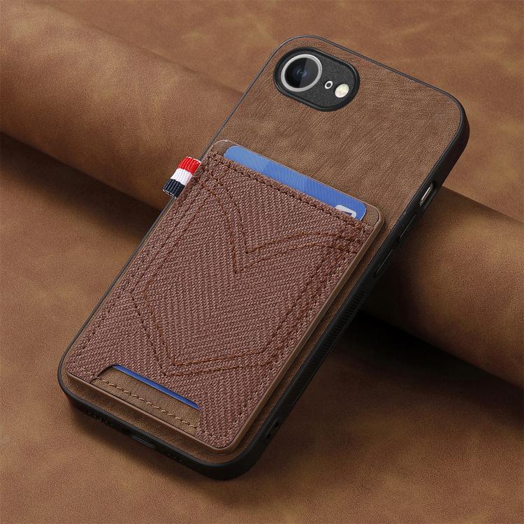 For iPhone 16e Denim Texture Leather Skin Phone Case with Card Slot(Brown) - iPhone 16e Cases by buy2fix | Online Shopping UK | buy2fix